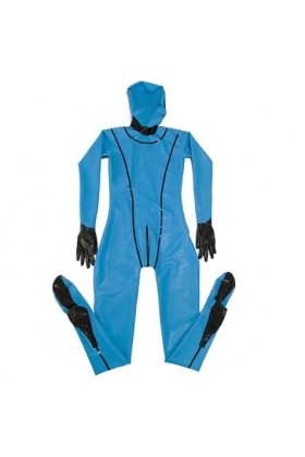Latex Suit Rubber Full-Body Catsuit Suit Light Blue Hood Catsuit Size