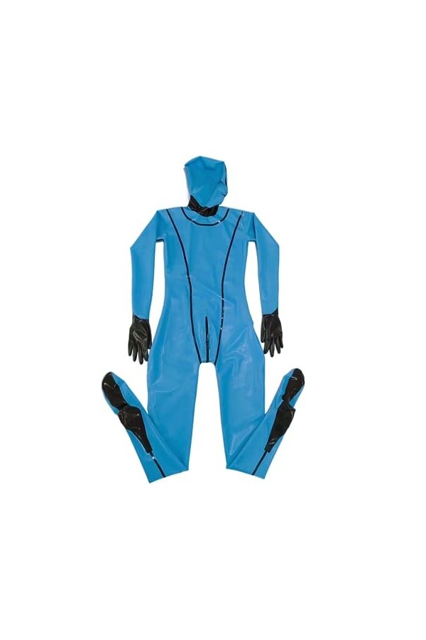 Latex Suit Rubber Full-Body Catsuit Suit Light Blue Hood Catsuit Size