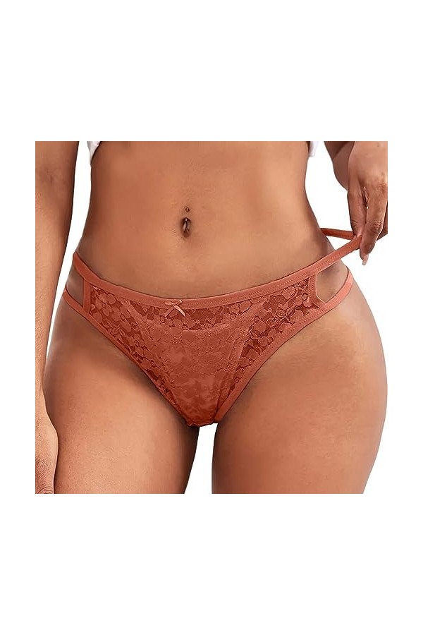 Pianshanzi Strings & Tangas pour femme Taille haute Tongs Respirant Confortable Strings Sexy Dentelle Culotte V String Doux F