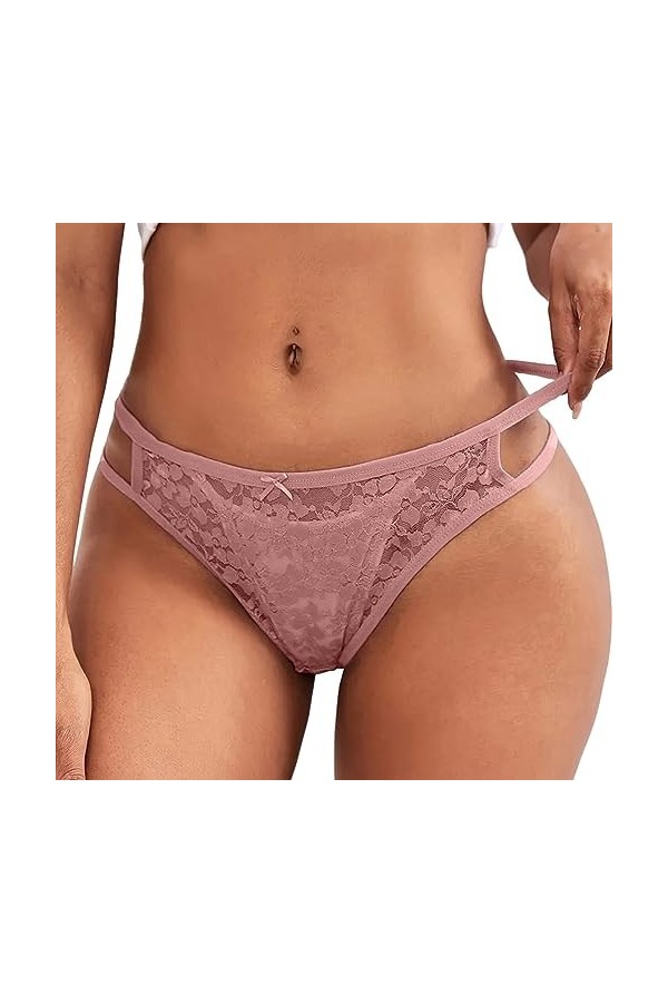 Pianshanzi Strings & Tangas pour femme Taille haute Tongs Respirant Confortable Strings Sexy Dentelle Culotte V String Doux F