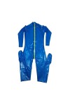 Latex Catsuit Rubber Transparent blue Full Cover Bodysuit With yellow Zipper