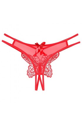 sous-vêtements Sexy Taille Basse caleçon Ouvert Coupe Perle Massage String Culottes Red, One Size 