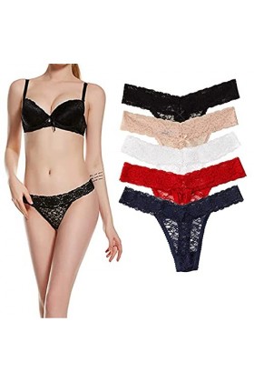 Kfnire Strings Culotte Tangas Femme Tentation Dentelle String Culottes Slips Femmes Creux Out Dentelle Fleurs Faible Taille T
