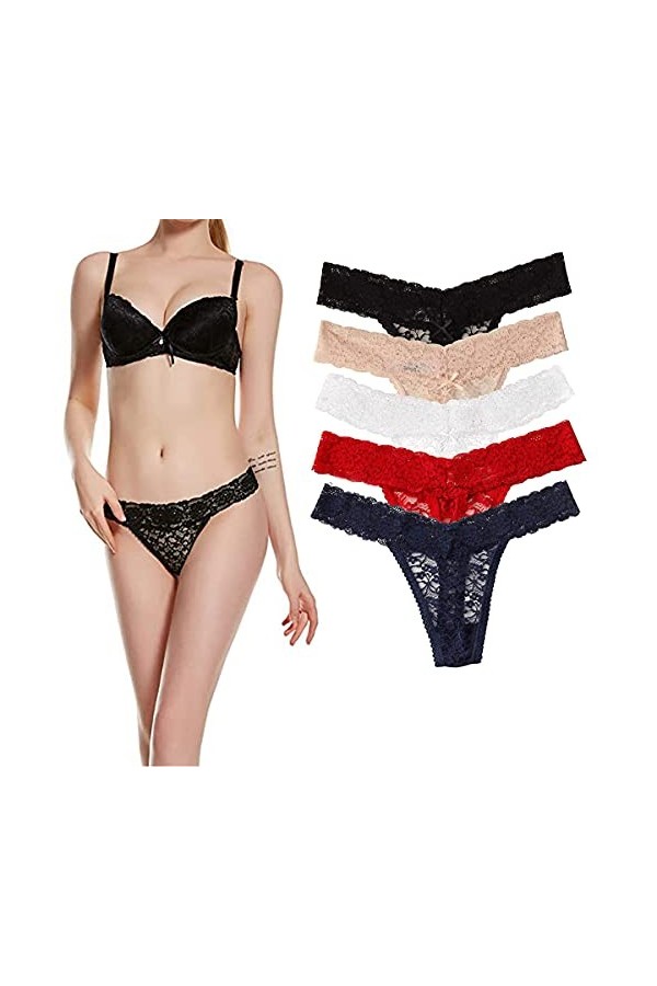 Kfnire Strings Culotte Tangas Femme Tentation Dentelle String Culottes Slips Femmes Creux Out Dentelle Fleurs Faible Taille T