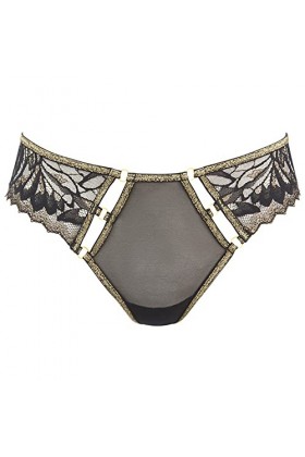 Axami String noir en tulle avec dentelle large, Noir , M