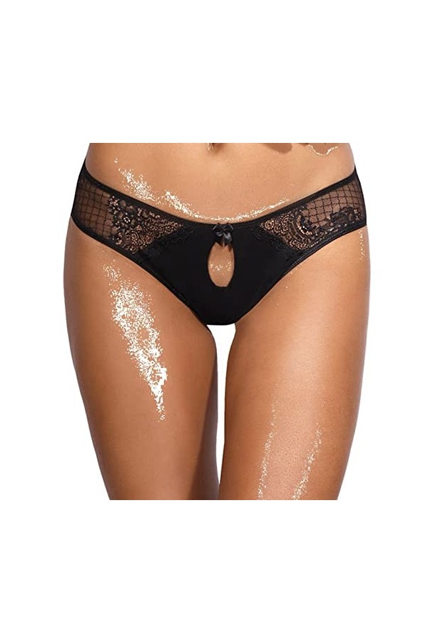 Axami Slip avec décolleté à lavant et à larrière avec tulle doux, Noir , XL