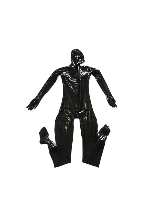 Sexy Black Full Body Catsuit Attach Hood Gants Orteils Chaussettes Avec Mesh Eye Breast Zip,Homme Noir,XS