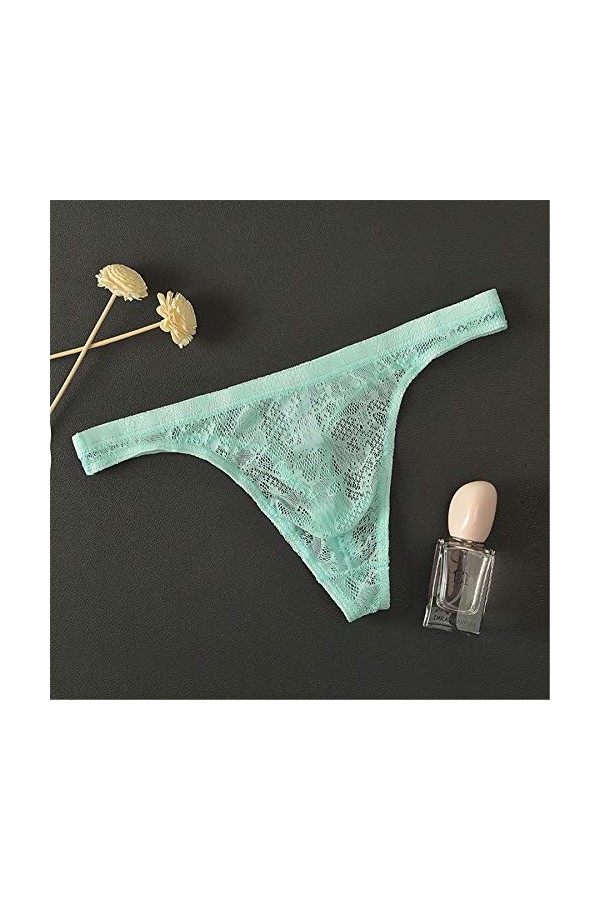 Yomie Culotte Ultra-Fine pour Hommes en Dentelle Transparente Douce Sexy String,XL,Light bleu