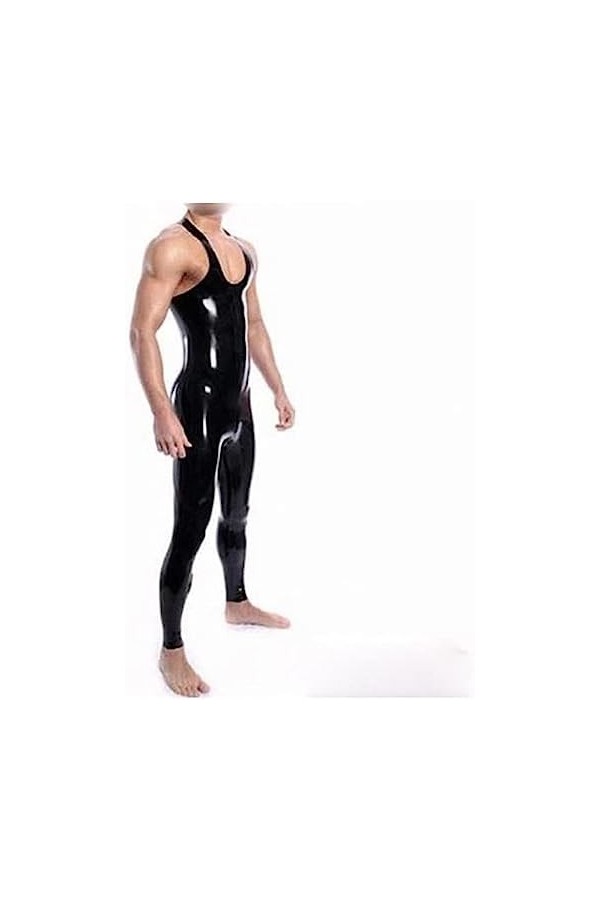Latex Uniforme Caoutchouc Cosplay Noir Sans Manches Catsuit Sport Party 0.4mm Personnaliser,Homme Noir,S