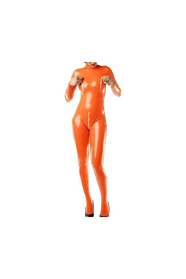 Latex Uniforme 100% Caoutchouc Catsuit Party 0.4MM-Orange,Orange,S