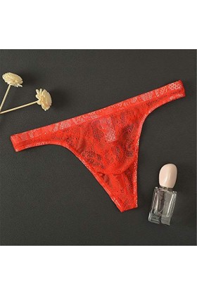 Yomie Culotte Ultra-Fine pour Hommes en Dentelle Transparente Douce Sexy String,XL,3-pack Rouge/Rose/violet 