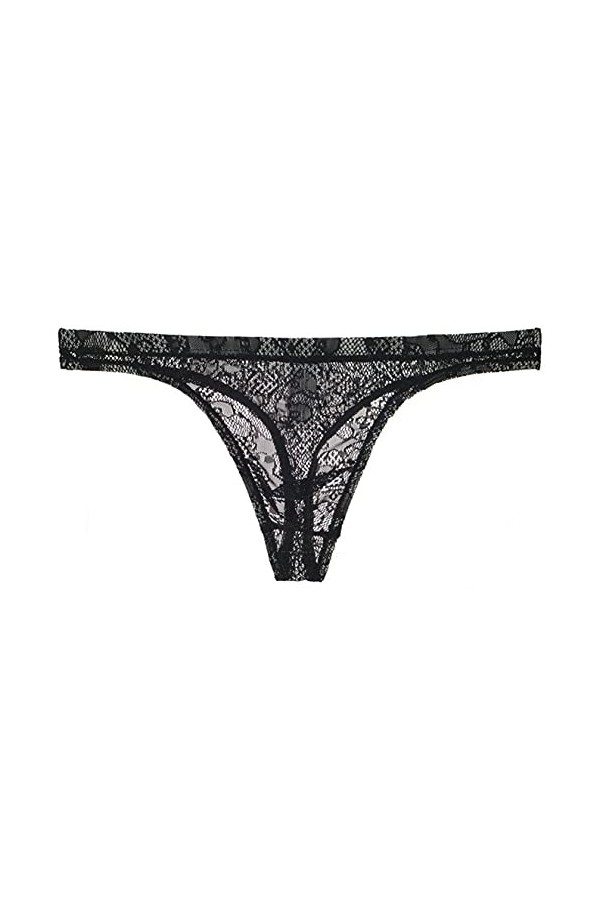 Yomie Culotte Ultra-Fine pour Hommes en Dentelle Transparente Douce Sexy String,XXL,Noir