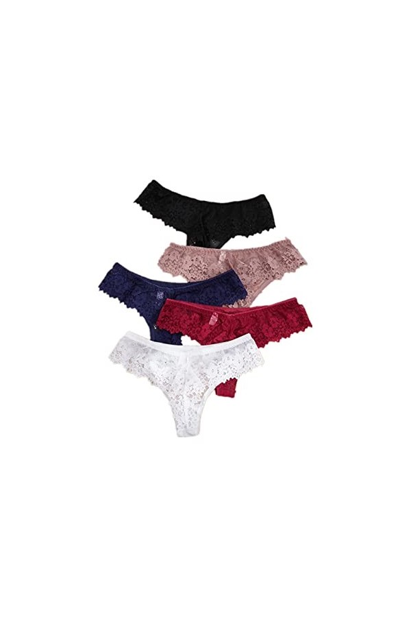 HAIBI Femme Culotte Slips Dames Dentelle Lingerie Sexy Tentation Taille Basse String Culotte Évider Broderie Florale G-String