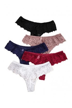 HAIBI Femme Culotte Slips Dames Dentelle Lingerie Sexy Tentation Taille Basse String Culotte Évider Broderie Florale G-String