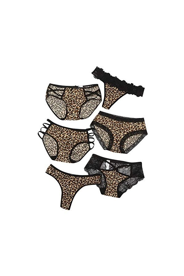 ALIKEEY Culotte Sexy à Imprimé LéOpard sous-VêTements pour Femmes Gilet en Dentelle Transparente Culotte - Lot de 3/6 - Sexy 