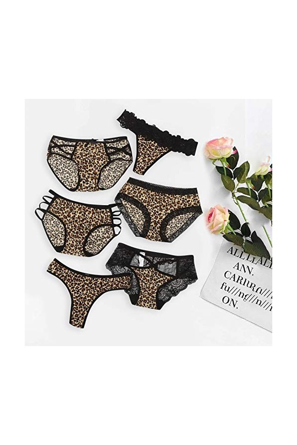 ALIKEEY Culotte Sexy à Imprimé LéOpard sous-VêTements pour Femmes Gilet en Dentelle Transparente Culotte - Lot de 3/6 - Sexy 