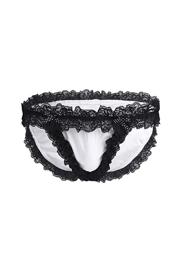 Générique Hommes Briefs Briefs sous-vêtements Satin Dentelle Bow Thong Culotte Culotte Slip Lingerie pour Homme Sexy Pink, X