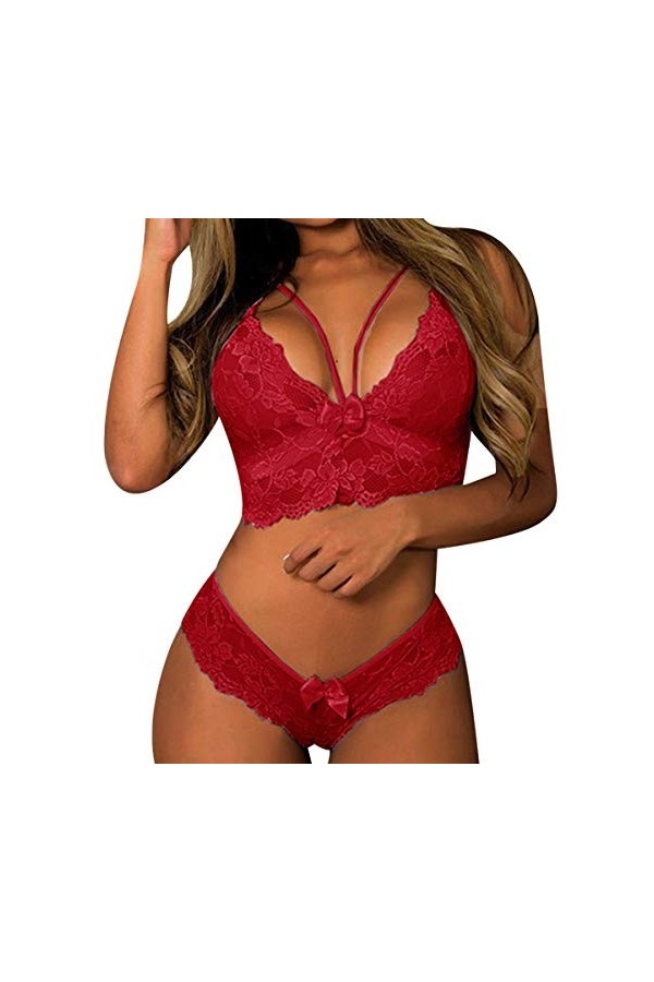 CheChury Femmes Ensemble de Lingerie Sexy en Dentelle String Ensemble sous-Vêtements De Seduction 2 pièces avec Soutien-Gorge