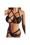 Ensemble de lingerie sexy 2 pièces soutien-gorge et culotte harnais soutien-gorge à bretelles, bonnets creux, bretelles crois