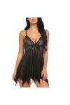 HSAJS Lingerie Sexy Femme Babydolls sous-vêtements en Dentelle Dos Nu Nuisettes Erotique Combinaison et G-String Chemises de 