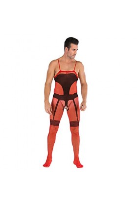 Body en Maille Fleurie en Dentelle pour Hommes sous-vêtements Sexy Cross Sissy Justaucorps Résille See Through Mesh Wrestling