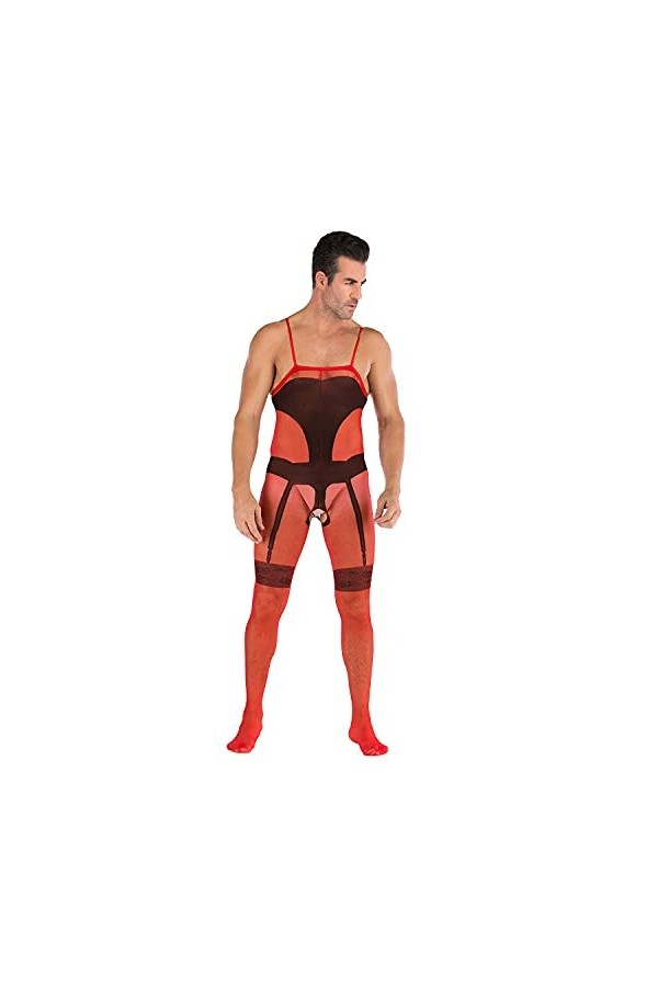Body en Maille Fleurie en Dentelle pour Hommes sous-vêtements Sexy Cross Sissy Justaucorps Résille See Through Mesh Wrestling