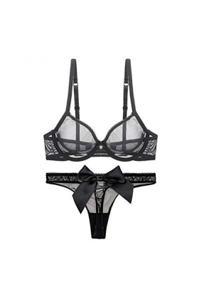 Ensemble de lingerie sexy en dentelle pour femme avec soutien-gorge et string Noir Taille 95D