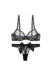 Ensemble de lingerie sexy en dentelle pour femme avec soutien-gorge et string Noir Taille 95D