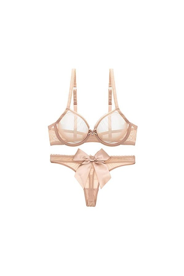 Ensemble de lingerie sexy en dentelle pour femme avec soutien-gorge et string Noir Taille 95D