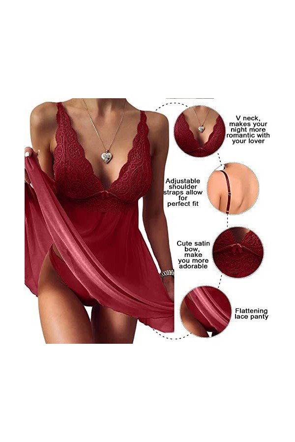 CheChury Lingerie Sexy Femmes Ensemble de Lingerie en Dentelle pour Dames Sexy String Ensemble sous-Vêtements Col en V Fémini