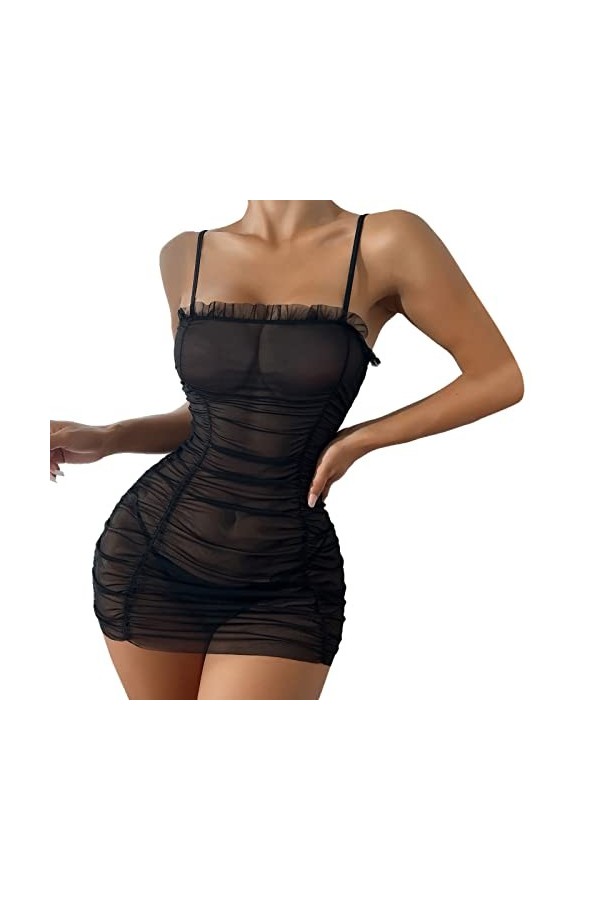 Lingerie Ensemble Transparent Sexy Femme Coquine Hot Lingerie en Maille sous Vetements Feminins Sexy Sling Teddy Lingerie Col