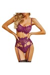 JINGFAN Cadeau de la Saint-Valentin Femme Ensemble Lingerie Sexy Dentelle Ensemble de sous Vetements Erothique Ouverte Erotis