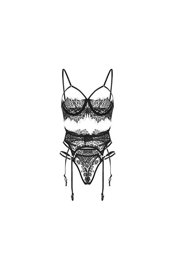 JINGFAN Cadeau de la Saint-Valentin Femme Ensemble Lingerie Sexy Dentelle Ensemble de sous Vetements Erothique Ouverte Erotis