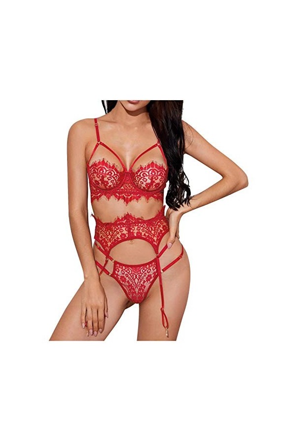 JINGFAN Cadeau de la Saint-Valentin Femme Ensemble Lingerie Sexy Dentelle Ensemble de sous Vetements Erothique Ouverte Erotis