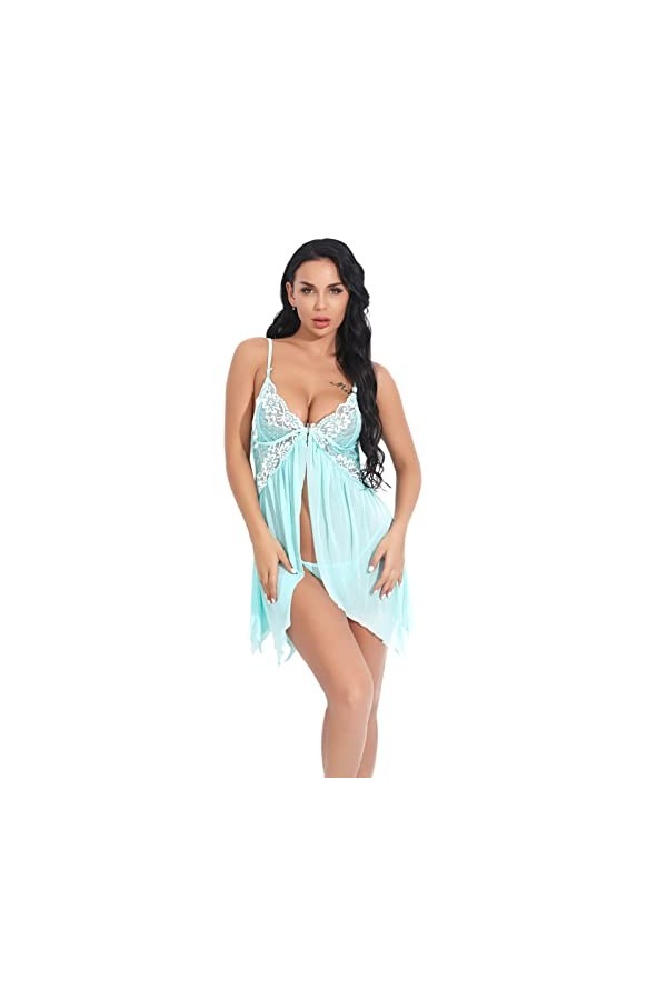 TOZLU Sexy Temptation Lace Semi Transparent Sexy Robe porte-jarretelles en maille, bleu marine, M