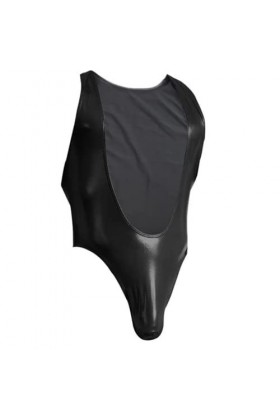 HSQSMWJ Hommes Sexy Cuir Catsuit Siamois Gilet Justaucorps Latex Combinaison Catsuit Body Color:Black,Size:L 