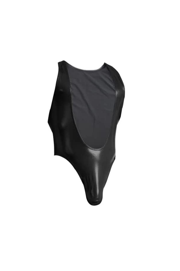 HSQSMWJ Hommes Sexy Cuir Catsuit Siamois Gilet Justaucorps Latex Combinaison Catsuit Body Color:Black,Size:L 