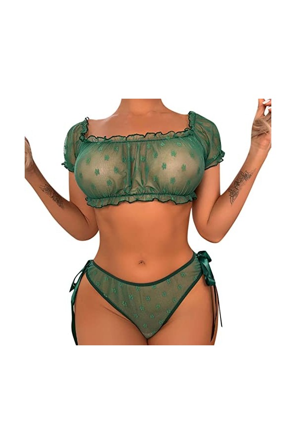 Lingerie Sexy De Pute Col Carré Lingerie Dentelle Femme Sexy Transparente Tulle Lingerie Culotte Ouverte Ensemble Lingerie Fe