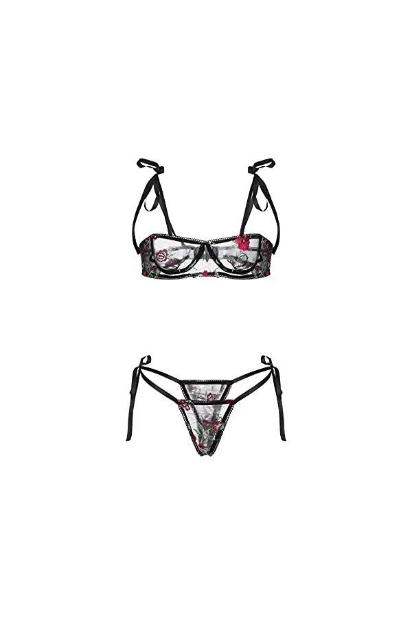 Femme Sexy érotique Lingerie Femme Dentelle Imprimé Florale Tenu Sexy Femme Transparent Ensemble Lingerie Sexy Femme 2 Pieces