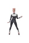 Sexy Black with Frills Faux Latex Catsuit High Neck Long Sleeve Shiny PVC Jumpsuit Gothic Vinyl Leather Romper Big Size