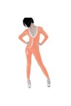 Sexy Plunging Neckline PVC Leather Catsuit For Women Wet Look Faux Latex Jumpsuit Zipper Open Crotch Stretch Jumpsuit