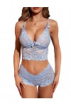 Lilosy Ensemble de lingerie sexy en dentelle florale transparente taille haute soutien-gorge et culotte 2 pièces, Noeuds Papi