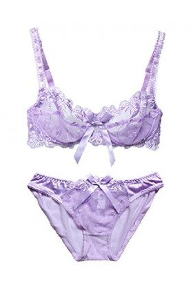 Nanier Ensemble soutien-gorge fin en dentelle transparente pour femme, violet, 90C