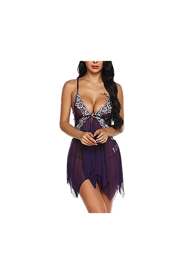 LSSM Jupe à Bretelles Sexy en Maille Translucide en Dentelle JarretièRe Ceinture Tentation Set Porte-Jarretelle Et String Gra