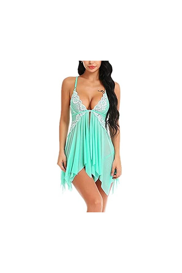 LSSM Jupe à Bretelles Sexy en Maille Translucide en Dentelle JarretièRe Ceinture Tentation Set Porte-Jarretelle Et String Gra