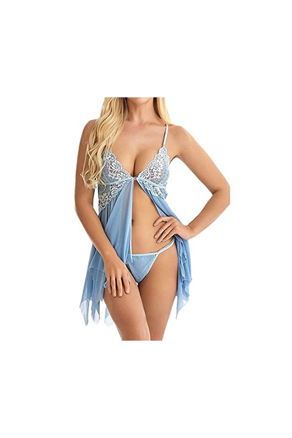 LSSM Jupe à Bretelles Sexy en Maille Translucide en Dentelle JarretièRe Ceinture Tentation Set Porte-Jarretelle Et String Gra