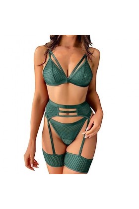 Lingerie Sexy pour Femme Soutien-Gorge en Maille Transparente Pyjama Lingerie Taille Haute Soutien-Gorge + String Pyjama Ense