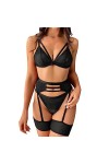 Lingerie Sexy pour Femme Soutien-Gorge en Maille Transparente Pyjama Lingerie Taille Haute Soutien-Gorge + String Pyjama Ense