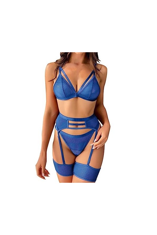 Lingerie Sexy pour Femme Soutien-Gorge en Maille Transparente Pyjama Lingerie Taille Haute Soutien-Gorge + String Pyjama Ense