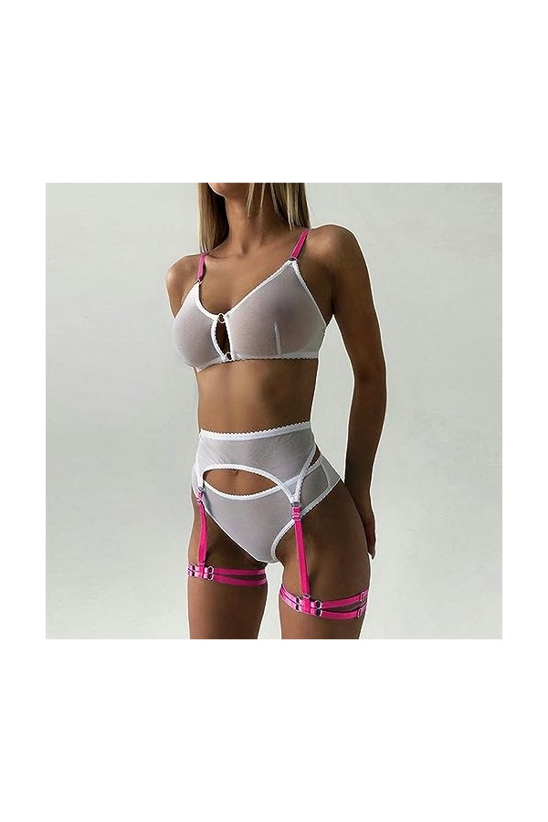 Grande Taille Maille Culotte Jarretelles Soutien-Gorge Ensembles Exotique Sexy Lingerie pour Femmes Mince Respirant Sexe Ling